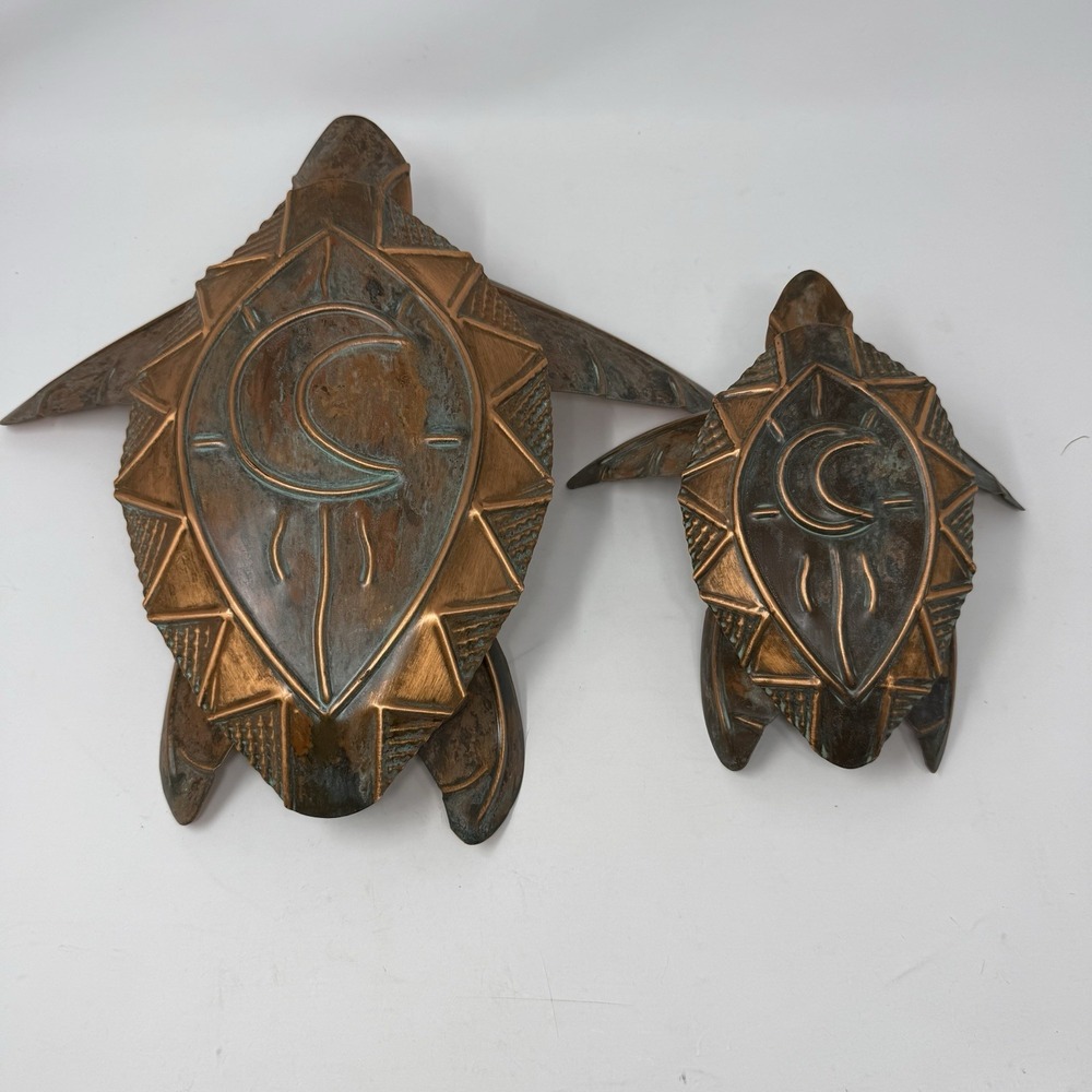 Handmade Copper Sea Turtle‎ Pair Metalware Beach Home Decor Half Crescent Moon